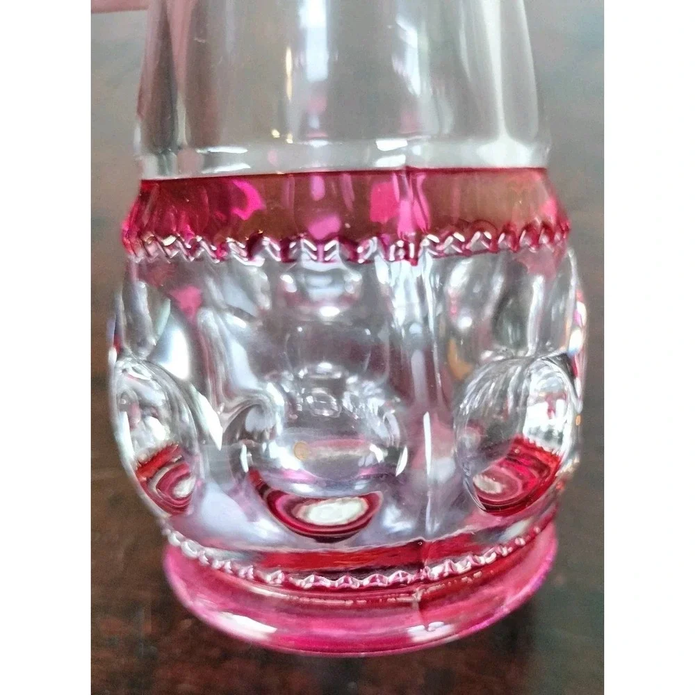 Vintage Clear & Cranberry Glass Bud Vase Thumbprint 9.5 